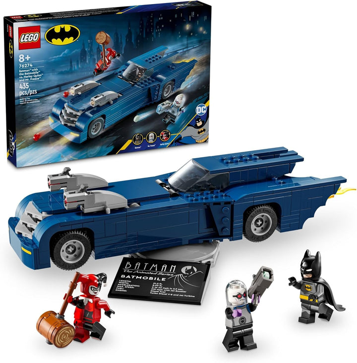LEGO 76274 Batman™ with the Batmobile™ vs. Harley Quinn™ and Mr. Freeze™ is perfect for collectors and playtime adventures with with their unique weapons and accessories. The set features a sleek, modern Batmobile™ design with stud shooters and rolling wheels, combining dynamic play with display-worthy aesthetics. Experience the excitement of Gotham City as Batman™ takes on Harley Quinn™ and Mr. Freeze™ in an action-packed battle that brings classic comic scenes to life.
