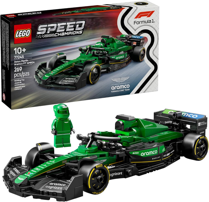 LEGO 77245 Aston Martin Aramco F1® AMR24 Race Car set offers a rewarding building experience for Formula 1® fans and LEGO enthusiasts alike. Its detailed design and interactive features provide an engaging way to celebrate the engineering excellence of the Aston Martin racing team. Designed for ages 10 and up, this LEGO Speed Champions set provides an immersive building experience, perfect for both young builders and adult collectors who appreciate automotive engineering and precision.