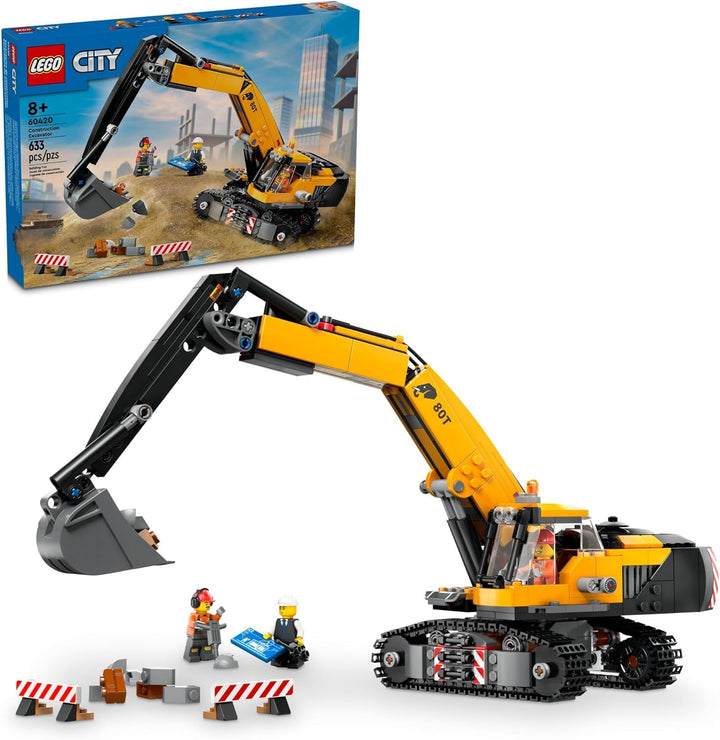 LEGO 60420 Yellow Construction Excavator features a realistic yellow excavator with a working arm, bucket, and rotating cab for true-to-life play. Comes with a construction worker minifigure and safety gear for storytelling and creative play. A fun, engaging set that combines construction play with LEGO creativity.