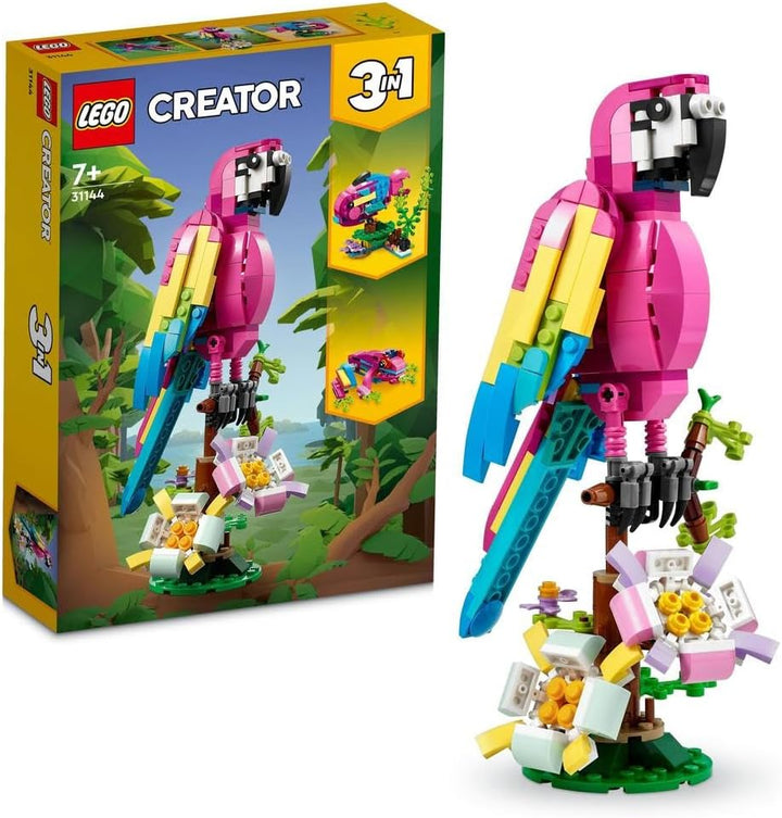 With LEGO® Creator 3-in-1, you get triple the creativity! Build a bright pink parrot, then rebuild it into a playful fish or a smiling frog. One set, endless imaginative possibilities. The vibrant pink and tropical tones make this parrot a real showstopper. It’s a fun and cheerful model that stands out in any LEGO® collection or display shelf.