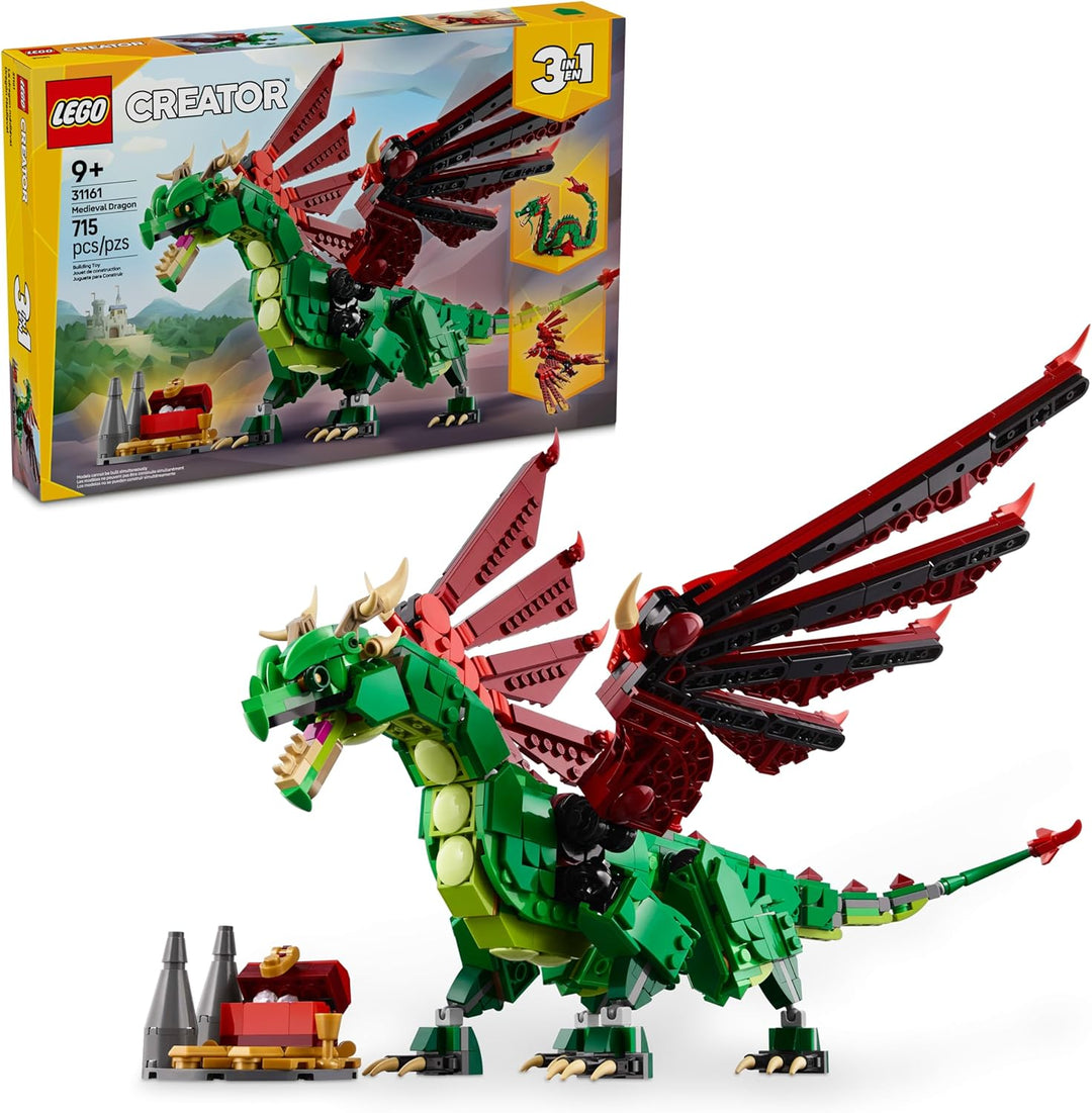 With its versatile 3-in-1 design, poseable features, and legendary fantasy theme, this set is perfect for builders who love adventure. Whether battling knights or soaring through medieval lands, LEGO 31161 brings thrilling storytelling and creative fun.