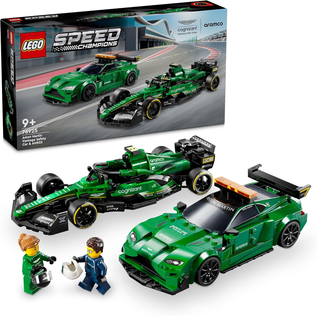 LEGO® 76925 Aston Martin Safety Car & AMR23 et featuring both a modern F1 race car and its official safety car—a dream come true for motorsport enthusiasts. Whether you follow Formula 1 or love Aston Martin's iconic engineering, this set lets you bring Grand Prix energy to your LEGO® world. Two vehicles, two minifigures, and loads of play options in one box—great value for collectors and kids.