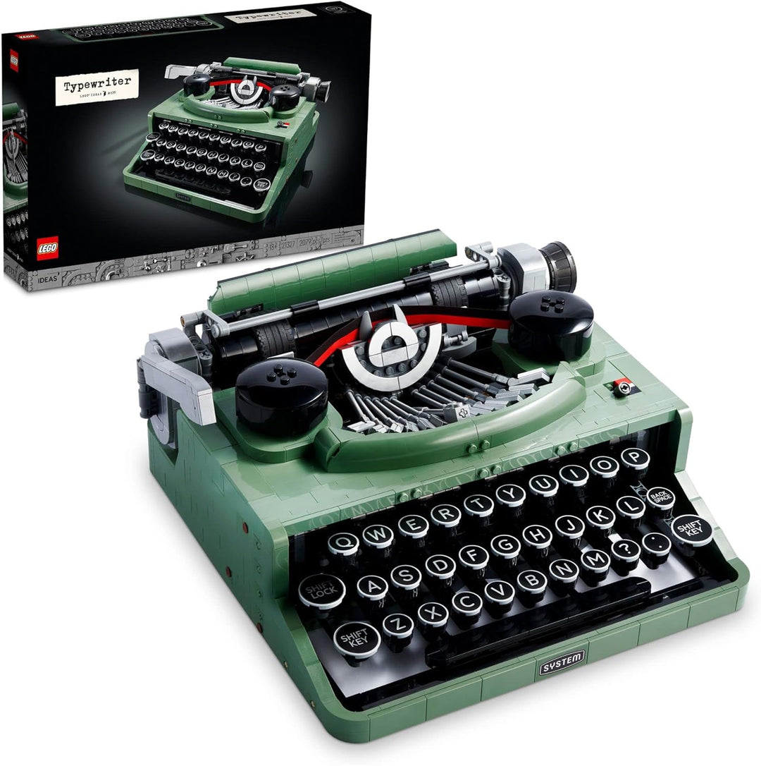 The LEGO® Ideas Typewriter isn’t just for display—its mechanical functionality includes a working typebar, moving carriage, and realistic key action, bringing vintage typewriter charm right into your hands. This set is a true masterpiece in both function and form. Its classic pistachio green color and retro aesthetic make it a standout decoration piece in any home or office, blending style with nostalgia.