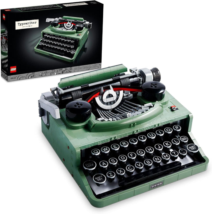The LEGO® Ideas Typewriter isn’t just for display—its mechanical functionality includes a working typebar, moving carriage, and realistic key action, bringing vintage typewriter charm right into your hands. This set is a true masterpiece in both function and form. Its classic pistachio green color and retro aesthetic make it a standout decoration piece in any home or office, blending style with nostalgia.