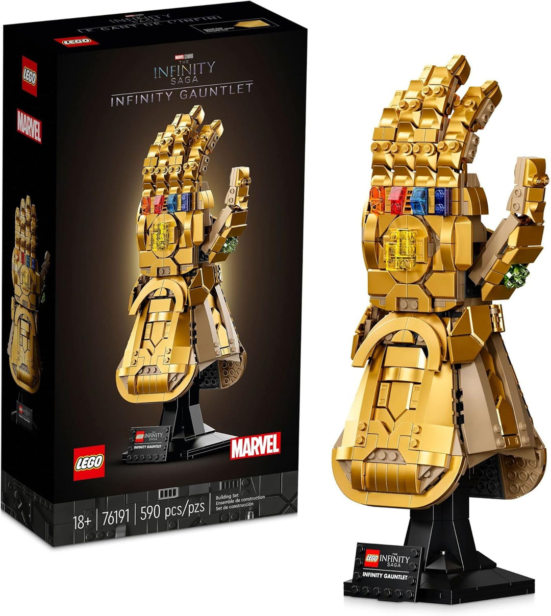 LEGO 76191 Infinity Gauntlet includes articulated fingers so you can recreate the infamous “snap” or strike other powerful poses. Own a piece of the Avengers legacy with a highly detailed replica of Thanos’ Infinity Gauntlet from the Marvel Cinematic Universe. An impressive addition to any Marvel or LEGO display, ideal for birthdays, holidays, or fandom collections.