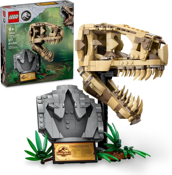 LEGO 76964 Dinosaur Fossils: T. rex Skull is a unique addition to the Jurassic World™ lineup, offering a museum-style T. rex display unlike any other LEGO set. Captures the authentic anatomy of a T. rex skull with intricate details like sharp teeth, an opening jaw, and a fossil plaque for an educational yet artistic touch.