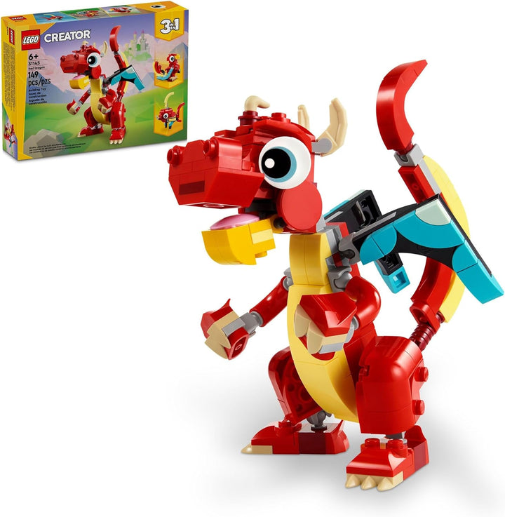 LEGO 31145 Red Dragon is a set designed for kids aged 6+, with a manageable 149-piece count and simple instructions. Enjoy endless adventures by rebuilding the dragon into a phoenix or a fish—encouraging replayability and creativity. From medieval battles to magical skies, the Red Dragon inspires fantasy-rich roleplay and unique storylines.