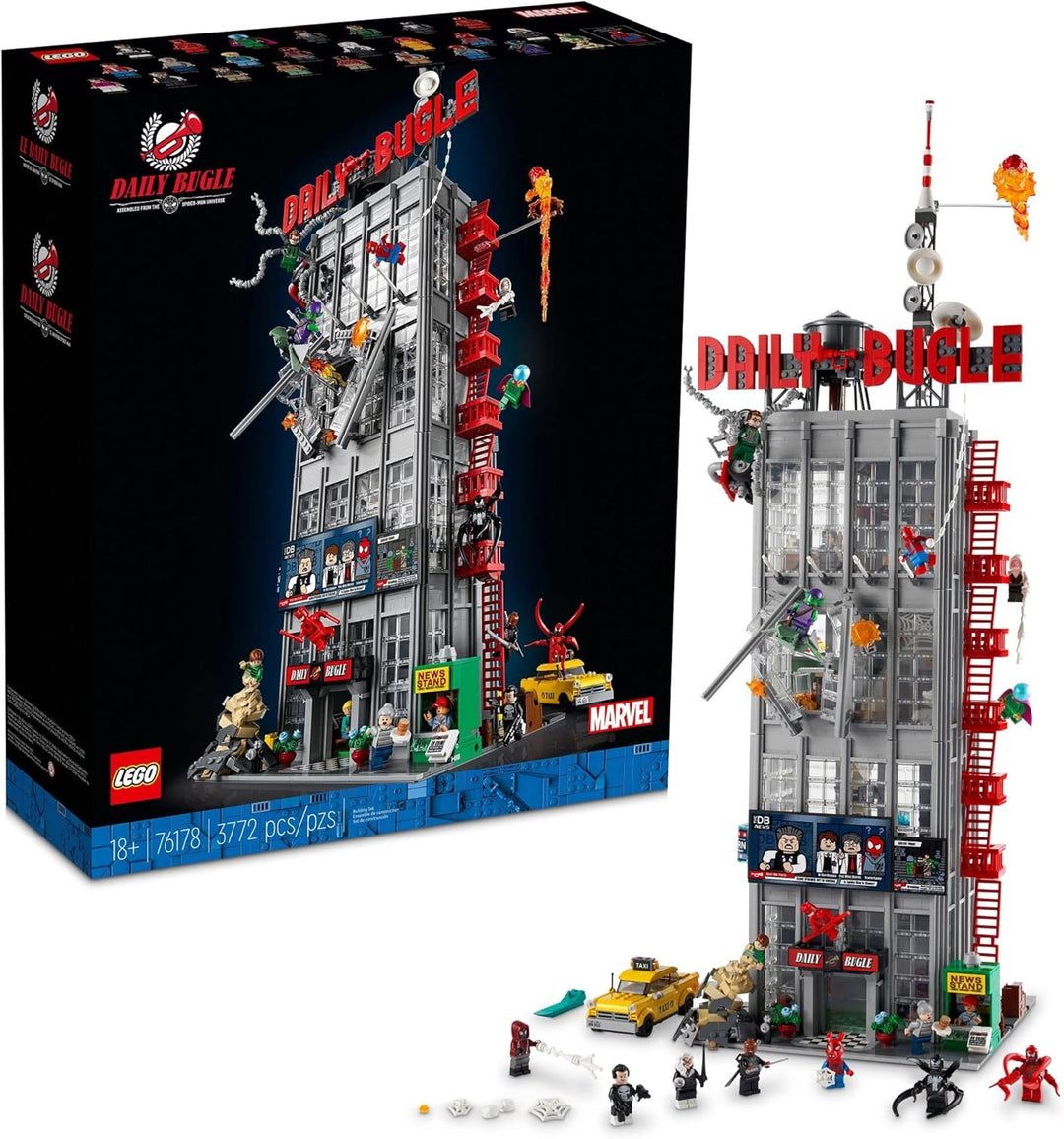 LEGO 76178 Daily Bugle includes the widest lineup of Spider-Man™ heroes and villains in a single set. Largest LEGO Marvel set ever, packed with characters and action. A stunning centerpiece for any LEGO or Marvel collection, perfect for shelves or display cases.