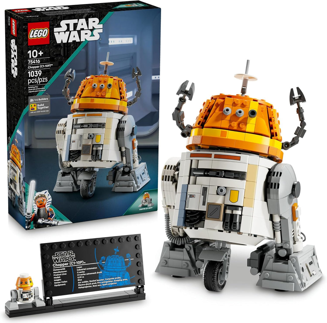 LEGO 75416 Chopper (C1-10P)™ Astromech Droid Includes a display stand and character plaque, making it easy to show off Chopper as a centerpiece in your collection. He pairs perfectly with other LEGO Star Wars droids like R2-D2™ and BD-1™. Chopper is a standout character in the Star Wars Rebels series — and now part of the broader Star Wars canon. This set is ideal for fans of the animated universe and those expanding beyond the Skywalker Saga. 