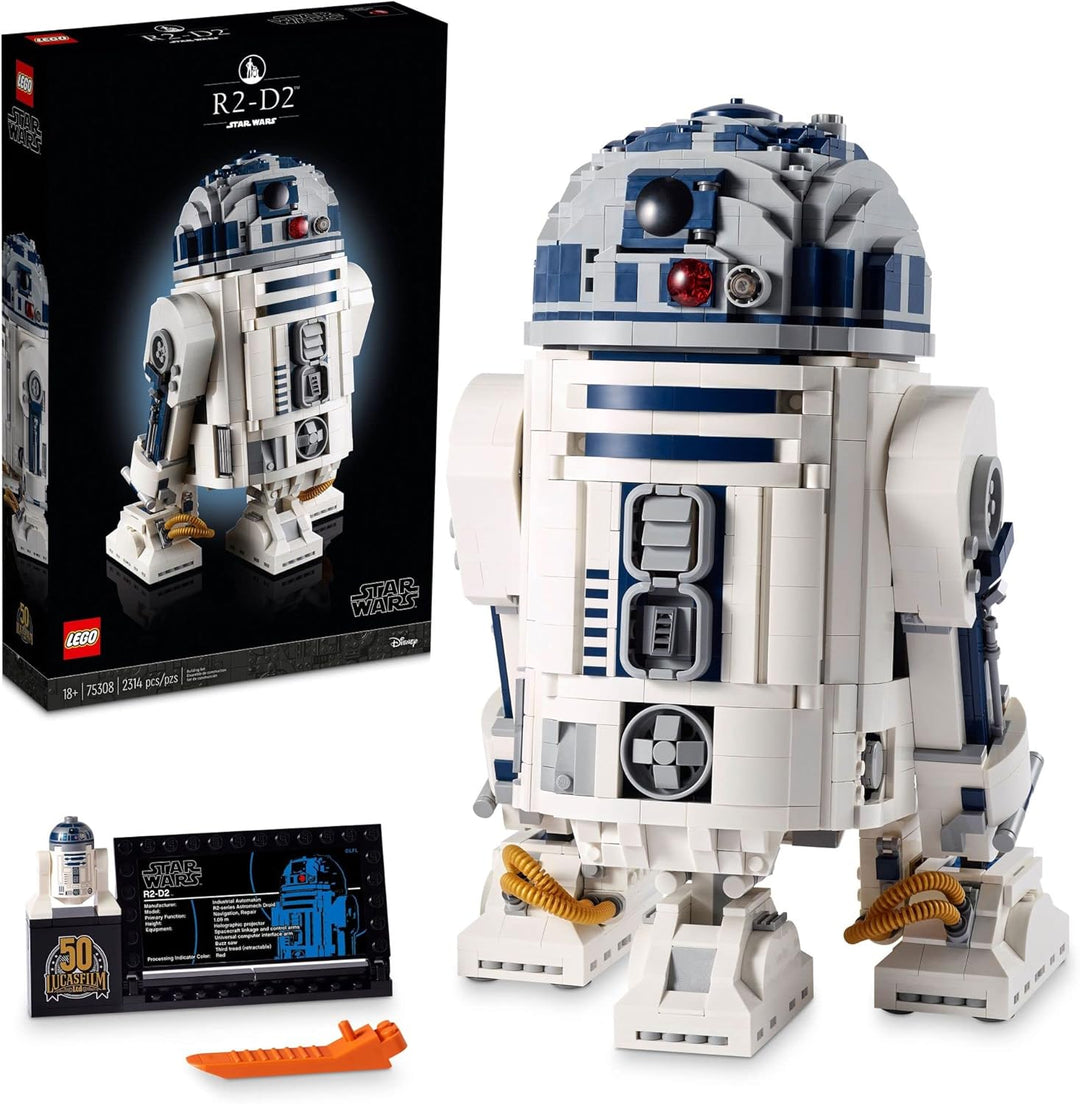 LEGO 75308 R2-D2™ is built with intricate detail and includes exclusive elements—perfect for adult LEGO® and Star Wars™ enthusiasts. From the extendable leg to the hidden lightsaber compartment, this R2-D2 is loaded with screen-accurate functions and features. With its included stand and plaque, R2-D2 makes a proud statement in any home, office, or collection.