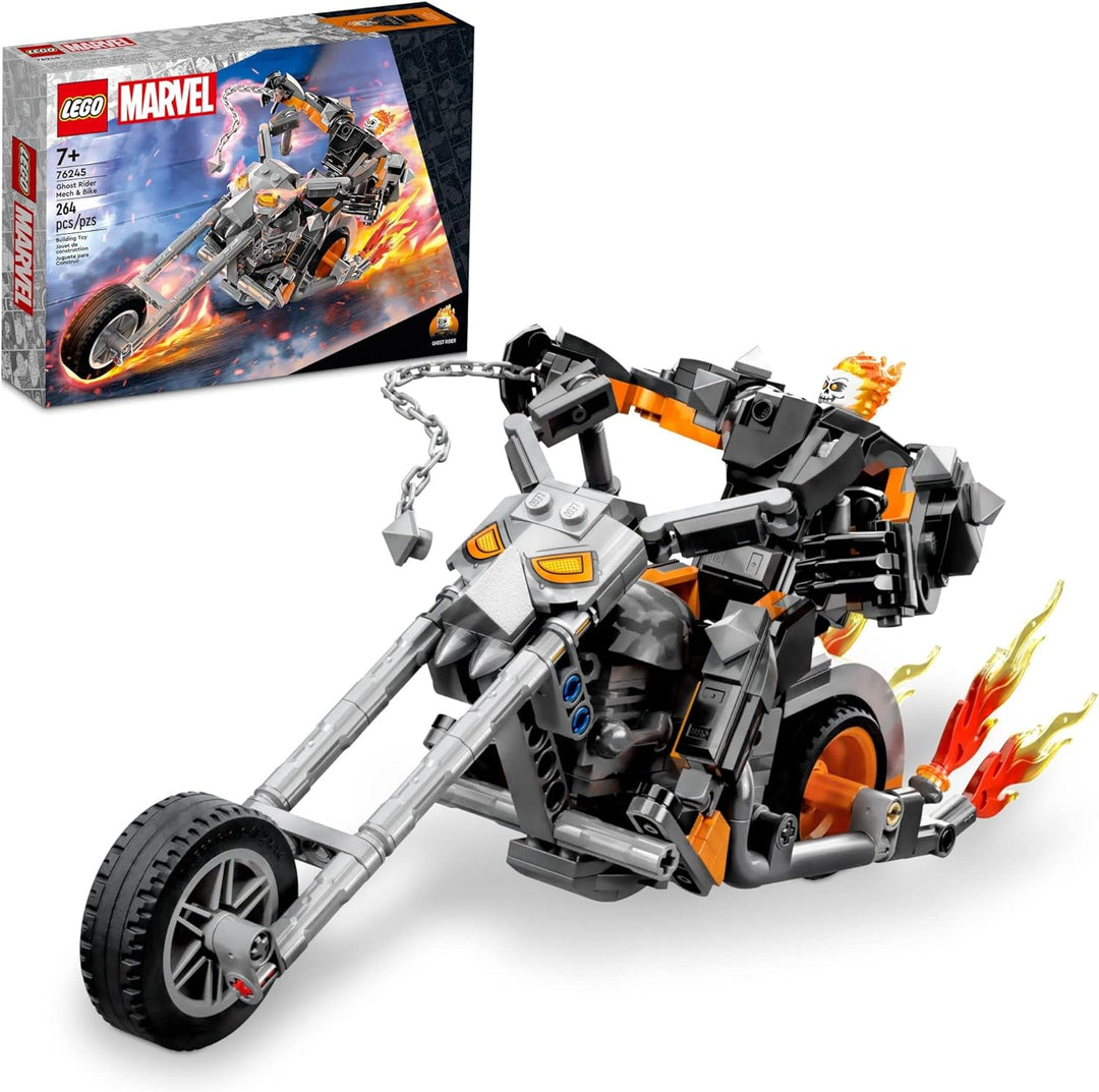 LEGO 76245 Ghost Rider Mech & Bike. This set provides a dual-building experience, allowing you to construct both a powerful mech and a detailed motorcycle. The combination of these two iconic elements ensures a captivating and engaging building process. This set is compatible with other LEGO Marvel sets, allowing for expanded adventures and creative builds. Combine it with other sets to create unique storylines and epic battles.