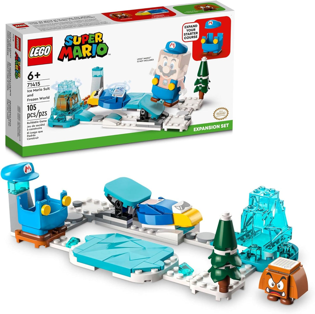 LEGO 71415 Ice Mario Suit and Frozen World Expansion Set adds new interactive abilities, enhancing gameplay with exciting in-game reactions and new ways to earn digital coins. The detailed Frozen World offers diverse play areas and interactive elements, providing hours of creative and engaging play.