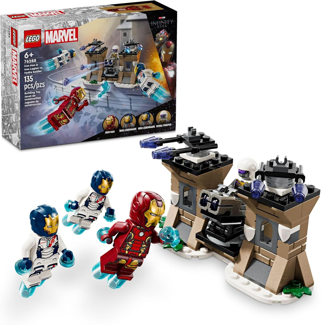 LEGO 76288 Iron Man & Iron Legion vs. Hydra Soldier includes Iron Man with two Iron Legion suits plus a Hydra Soldier, making it a standout for collectors and Marvel fans. While larger LEGO sets can be overwhelming, this one offers quick building fun with plenty of play features, making it great for both play and display. The hero vs. villain showdown format makes it more engaging than generic builds, giving kids an instant storyline.
