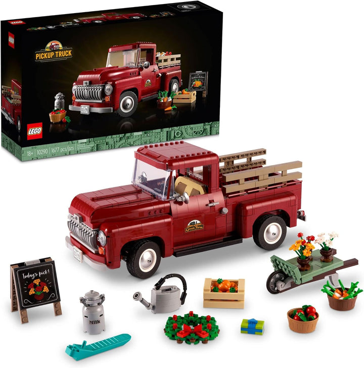 Uncover the classic allure of American automotive excellence with the LEGO 10290 Pickup Truck. With 1,677 pieces, it's a must-have addition to your LEGO collection and a timeless tribute to the golden age of classic cars. Immerse yourself in the world of vintage pickups, customize your ride, and relish the beauty of an era gone by. The open road awaits your exploration!