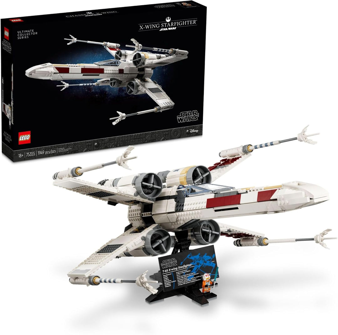 The LEGO 75355 X-Wing Starfighter™ is part of the prestigious LEGO Star Wars™ UCS (Ultimate Collector Series), offering exceptional display quality and design accuracy. Features movable S-foils, an opening cockpit, and intricate engine and fuselage detailing inspired by the original Star Wars™ trilogy. It's a tribute to Star Wars history, blending nostalgic storytelling, expert LEGO craftsmanship, and collector-grade display appeal.