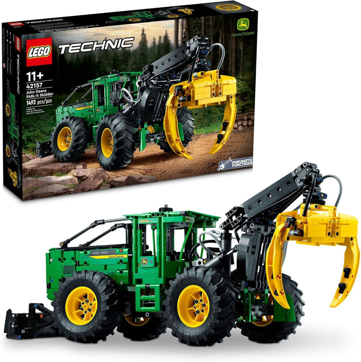 LEGO 42157 John Deere 948L-II Skidder provides a challenging and rewarding build for older kids and adult LEGO fans who enjoy complex machinery.  Ideal for fans of forestry, farming, and construction vehicles, this set captures the power and functionality of a John Deere skidder. From articulated steering to a working grapple and rotating seat, this model offers hours of hands-on play, making it as fun to play with as it is to build.