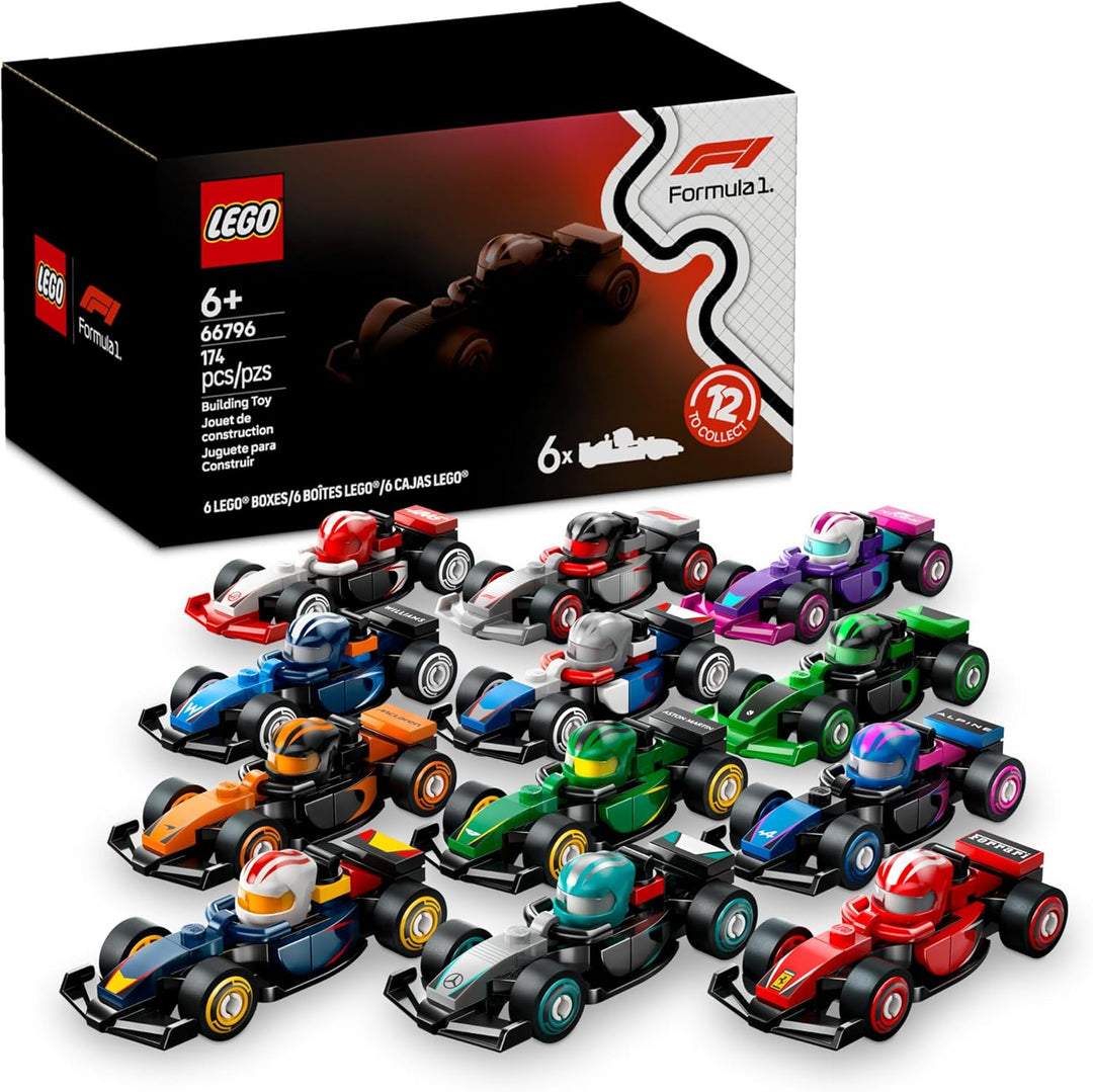 LEGO 66796 F1® Collectible Race Cars 6 Pack is perfect for high-speed races at home or as a striking showcase for motorsport fans. Each model features sleek aerodynamic shapes, vibrant colors, and true-to-life F1® design elements. The LEGO 66796 F1® Collectible Race Cars 6 Pack delivers speed, style, and collectible value in one ultimate set for racing fans.
