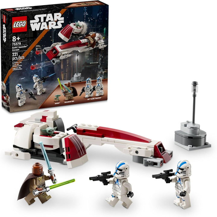 LEGO® 75378 BARC Speeder™ Escape Includes rare and collectible minifigures, making it a top choice for both players and collectors. Relive the excitement of Clone Force 99 with screen-accurate details and exclusive minifigures. Delivers excellent value with multiple figures, weapons, and a high-detail speeder in a modest-sized build.