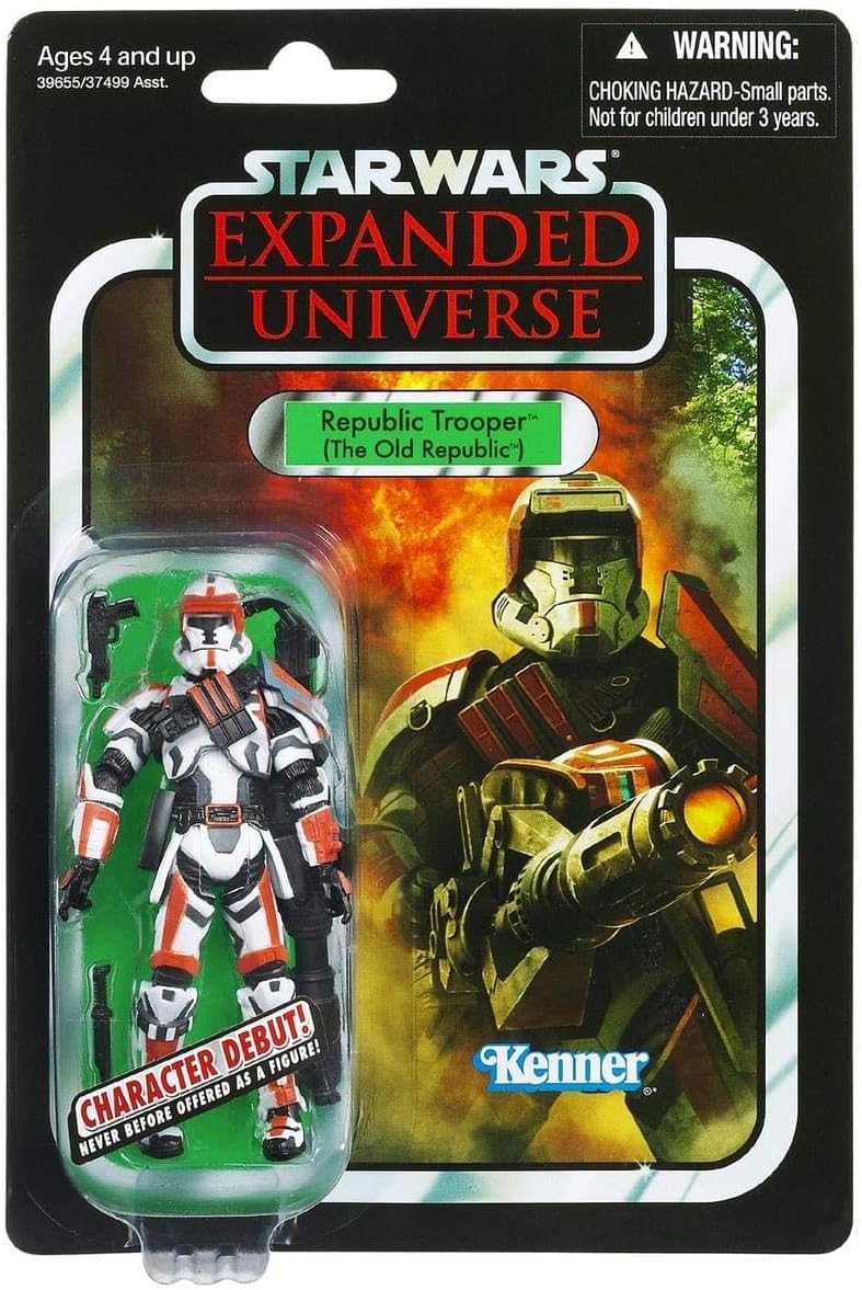 Star Wars Expanded Universe Repulic Trooper(The Old Republic) Kenner combines nostalgic Kenner-style packaging with modern articulation and detailing for the ultimate collectible. Whether you're building a shelf-worthy Vintage Collection or recreating scenes from the game, this figure delivers versatility.